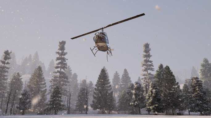 冬季下雪直升机起降