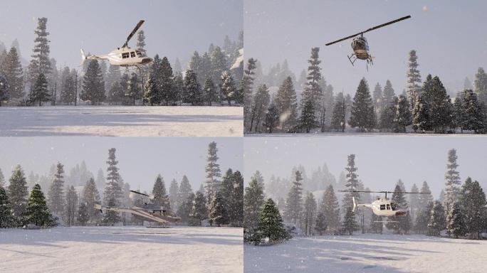 冬季下雪直升机起降