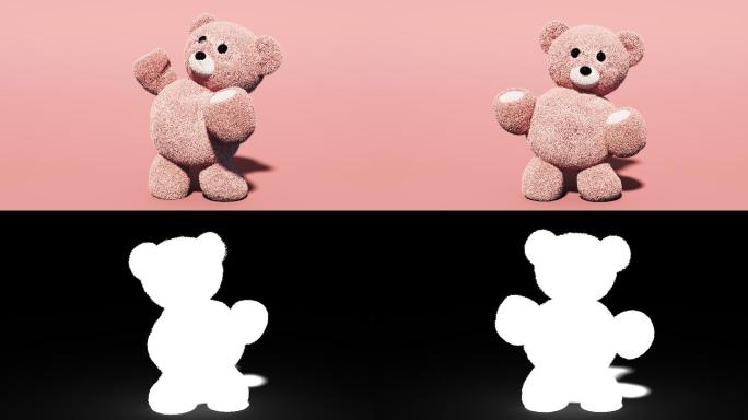 泰迪熊在阿尔法屏幕上跳舞。