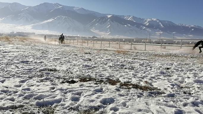 新疆巴里坤：哈萨克族风驰电掣速度雪地赛马