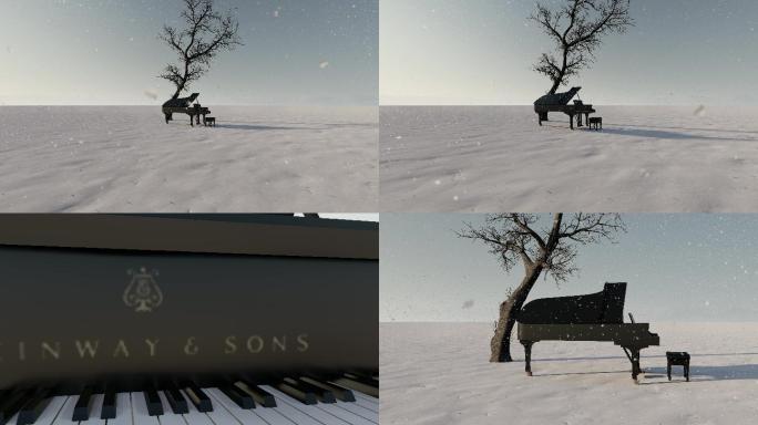 创意概念雪中钢琴
