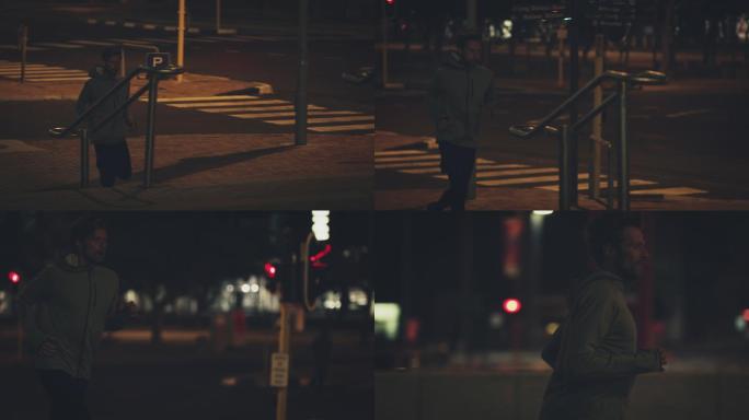 男子在城市慢跑黑暗空旷的道路健康的生活方