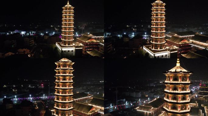 江西抚州正觉寺夜景航拍素材