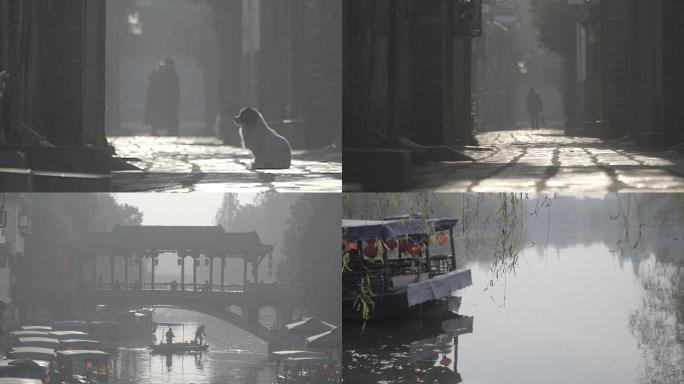 三河古镇街道河上人文空景