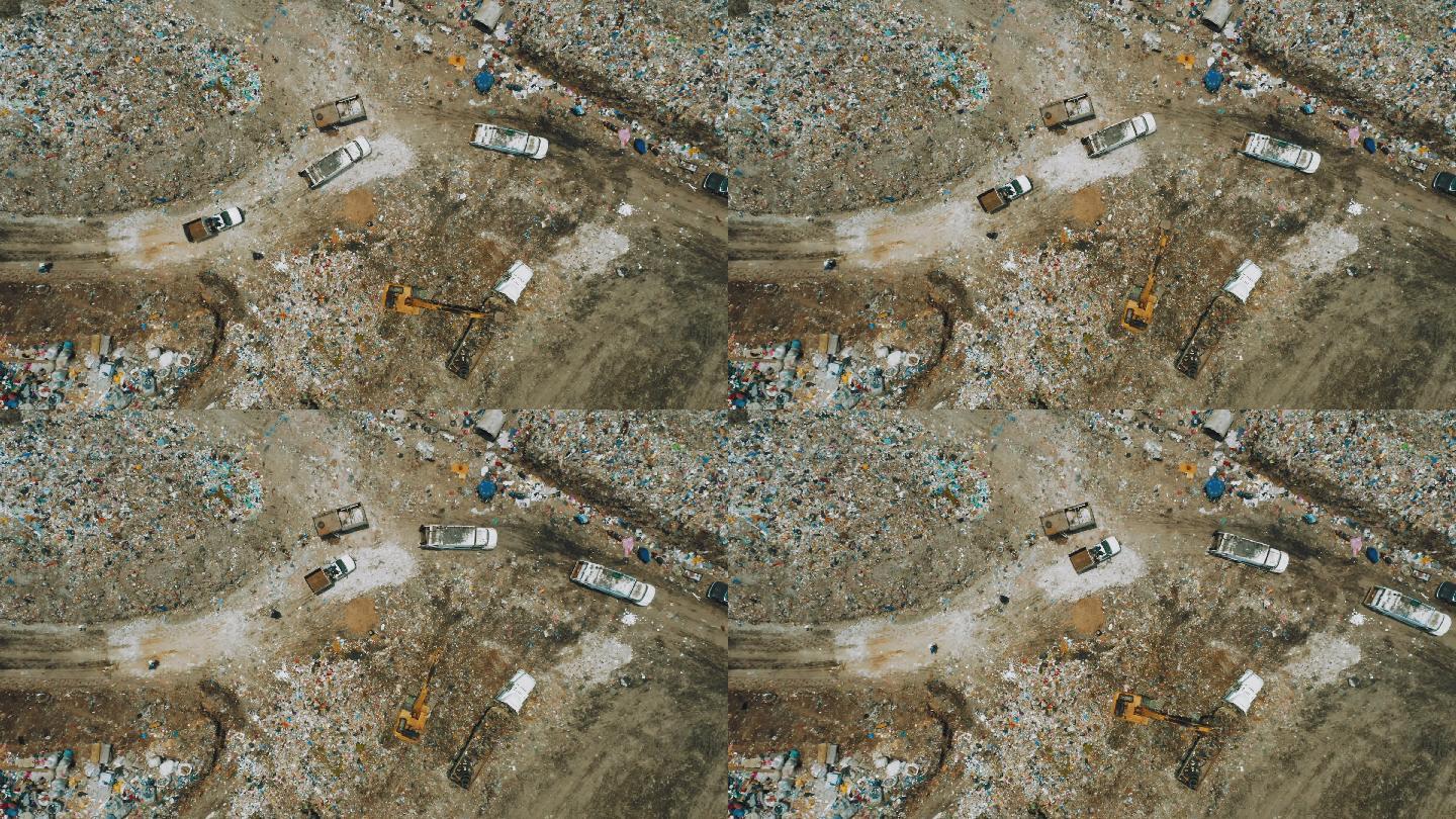 公共垃圾填埋场或垃圾场的无人机镜头