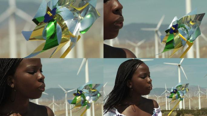 吃风车的女人吹风车黑人女孩女性实拍视频素