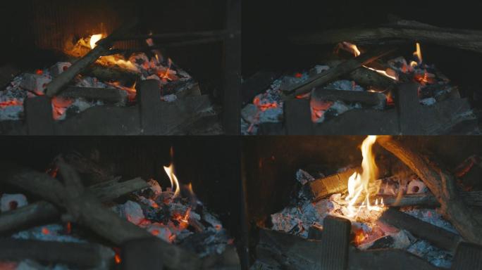 烧柴火、燃烧的火苗