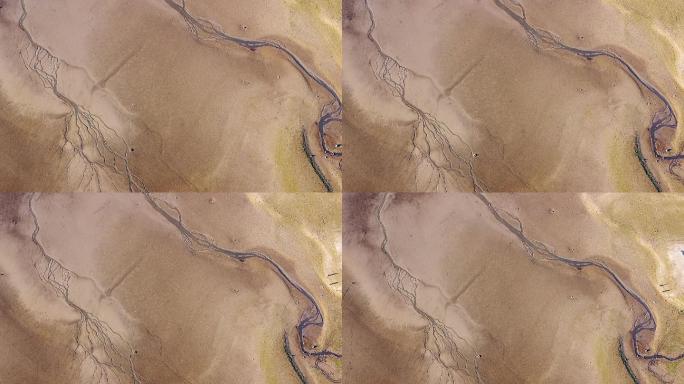 河流在沙漠中干涸干枯河水河床河道沙地旱季