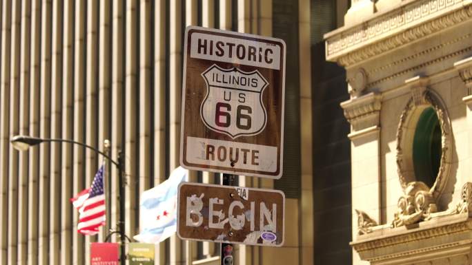 66号公路标志国际都市街拍美国城市建设经