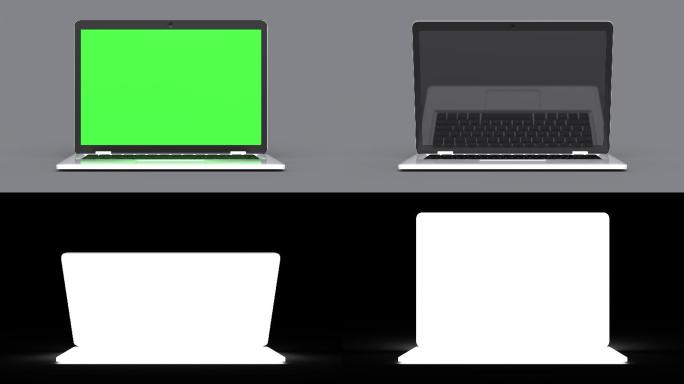 打开和关闭带有灰色背景的绿色屏幕的电脑。