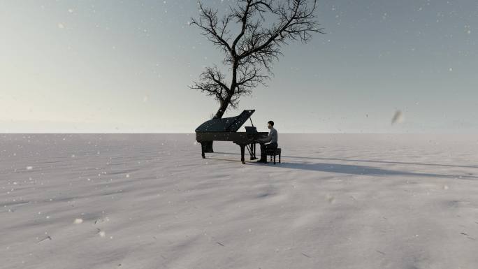 雪中演奏弹钢琴