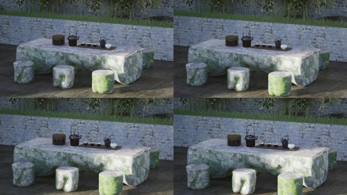 3D动画石桌茶台-40