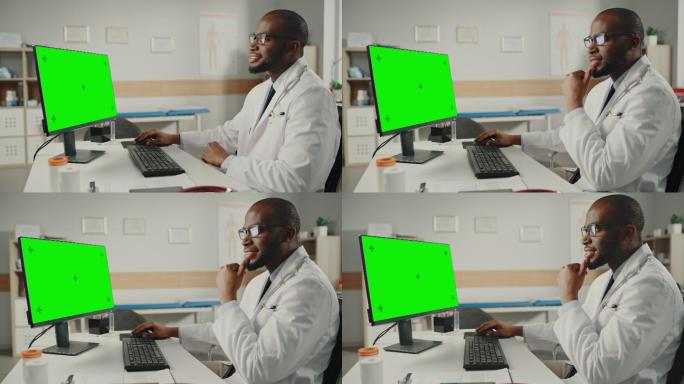 医生使用绿屏电脑医生介绍病情国外医护诊断