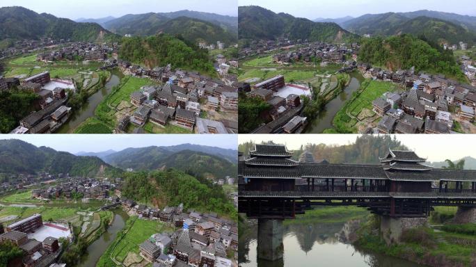 小镇 古桥 风雨桥航拍 小镇航拍