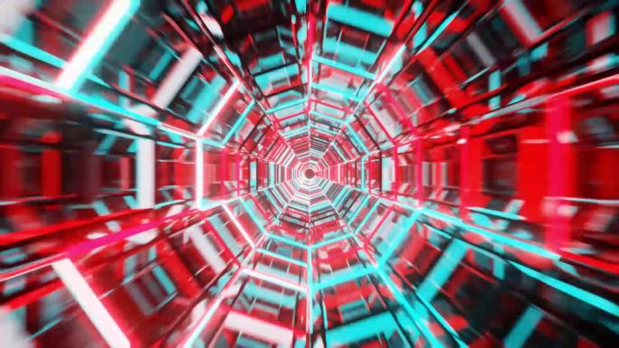 红蓝色科技网格穿梭隧道通道背景