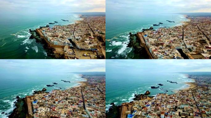 摩洛哥鸟瞰图国际都市航拍海边建设摩洛哥经