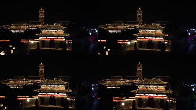 江西抚州正觉寺夜景航拍素材