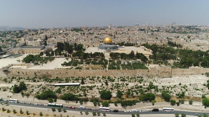 城市鸟瞰图耶路撒冷宗教圣城以色列巴勒斯坦