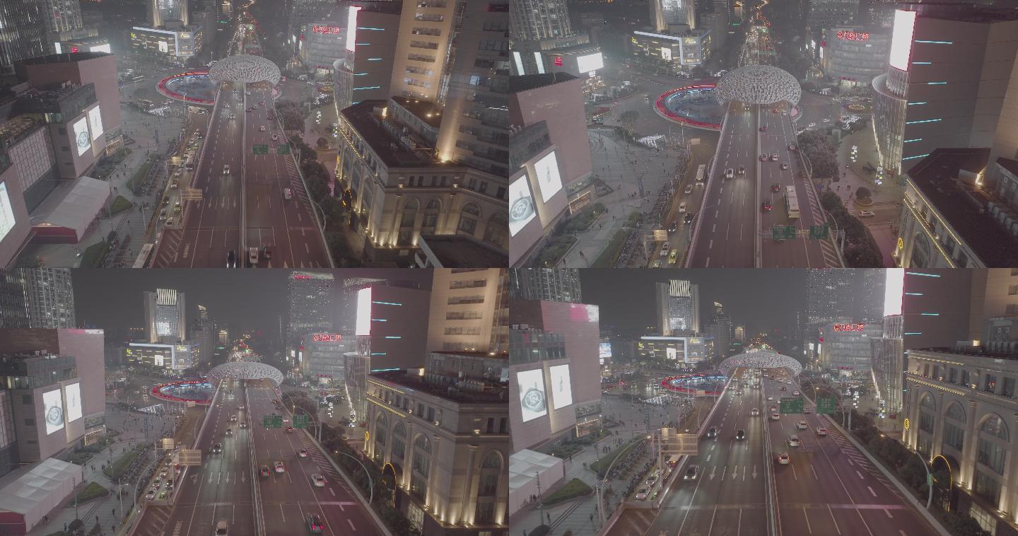 上海五角场夜景航拍4K