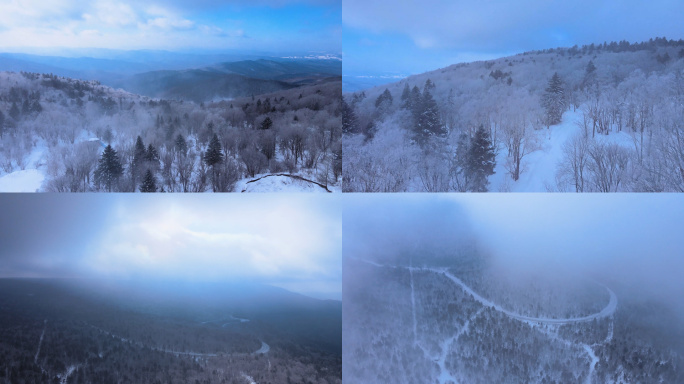 4K 东北冬季雾凇深山雪岭七彩祥云