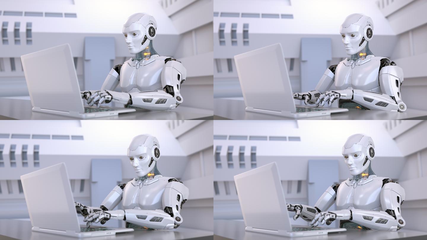 使用笔记本电脑在线学习或远距离工作的机器人