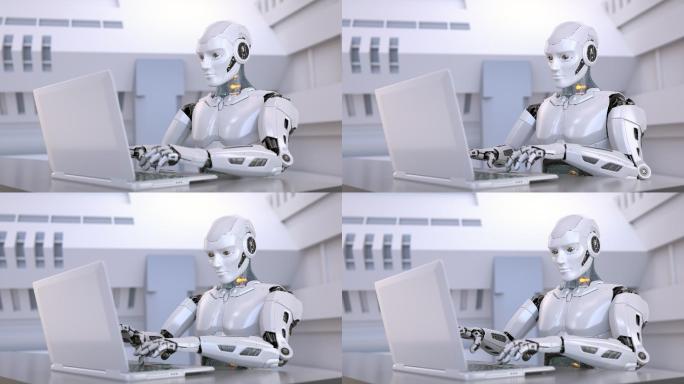 使用笔记本电脑在线学习或远距离工作的机器人
