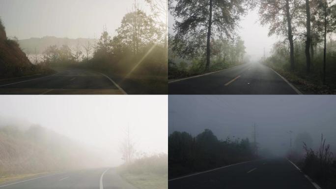 汽车在云雾森林中行驶4K