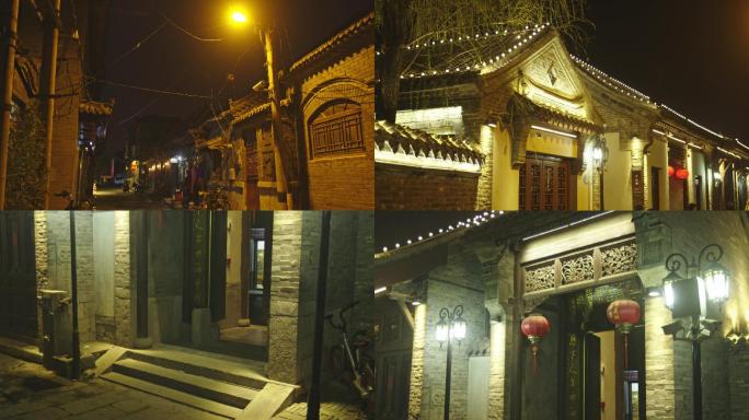 济南夜景、老街、灯光、古建筑、胡同