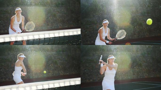 活跃的网球运动员打球慢动作升格镜头挥拍