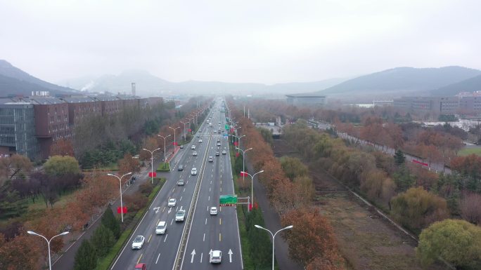 山东济南城市街道航拍