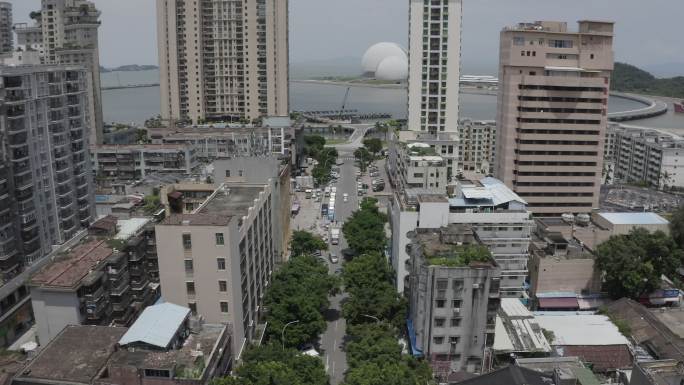 珠海老香洲航拍日月贝情侣路马路人文大湾区