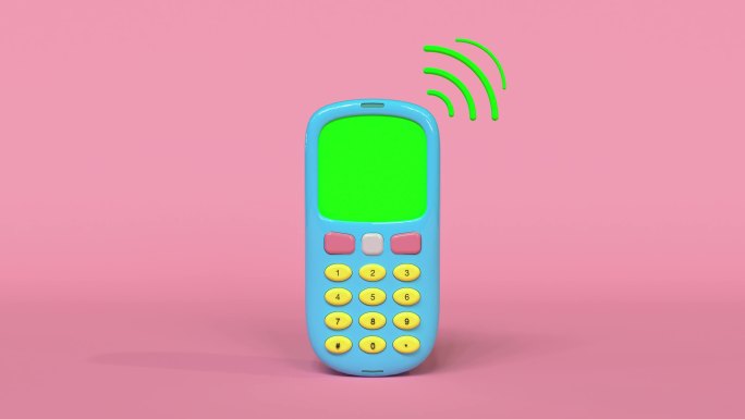 旧手机3d渲染卡通风格绿屏粉彩