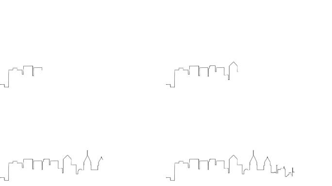 在白色背景上绘制城市全景天际线
