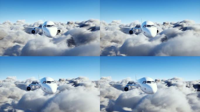 飞机在云层中飞行三维3d高空云雾