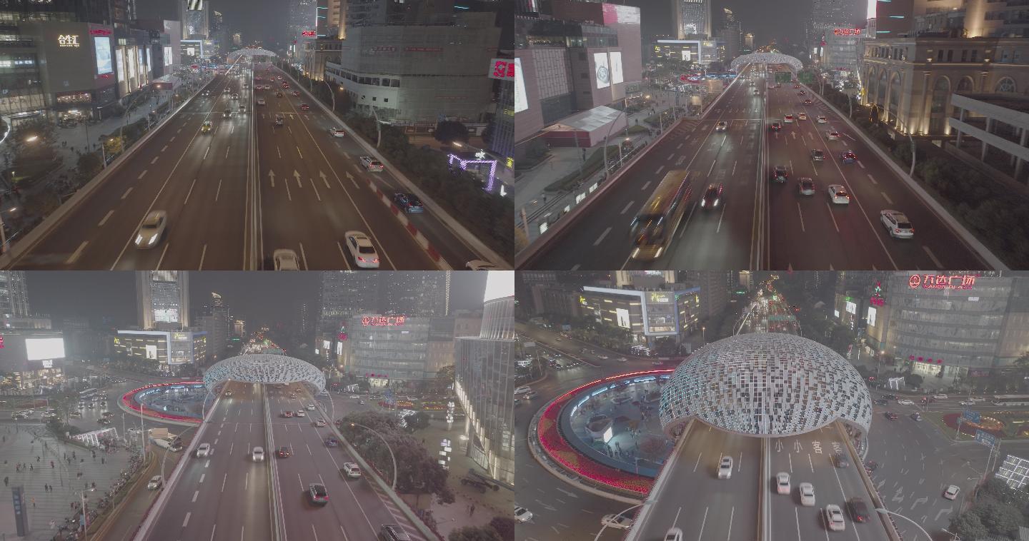 上海五角场夜景航拍4K