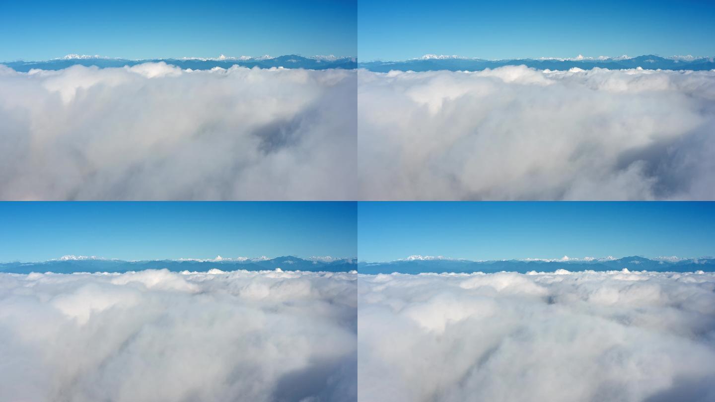 航拍成都云海上空的四姑娘雪山