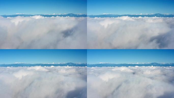 航拍成都云海上空的四姑娘雪山