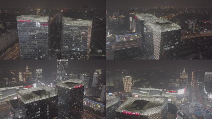 上海五角场万达广场夜景航拍4K