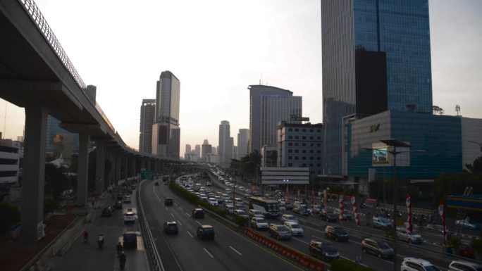 雅加达交通堵塞城市建筑快速发展航拍延时国