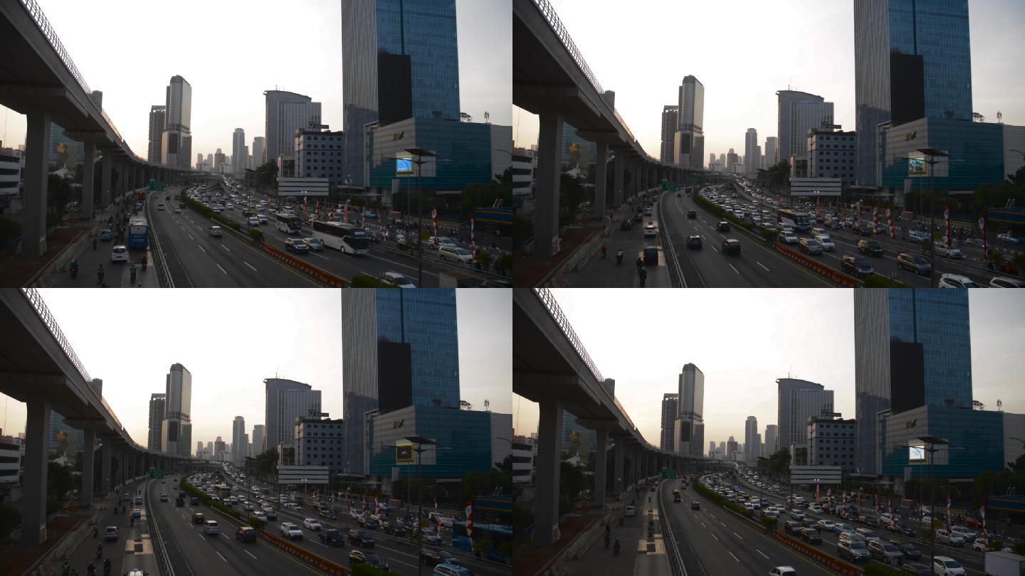 雅加达交通堵塞城市建筑快速发展航拍延时国