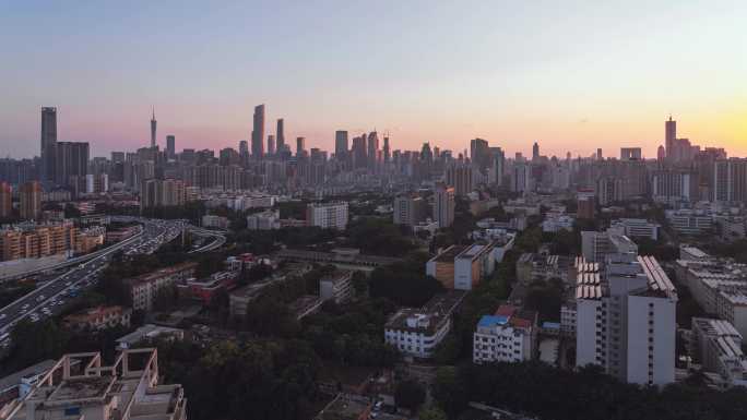 广东广州华南师范大学与珠江新城日转夜延时