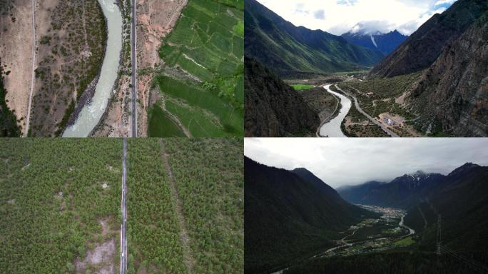4K西藏林芝市波密县路段航拍视频素材多段