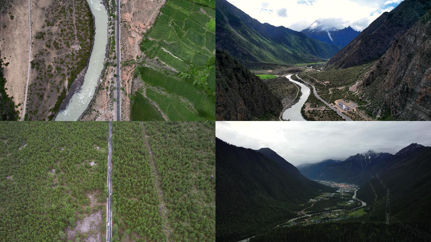 4K西藏林芝市波密县路段航拍视频素材多段