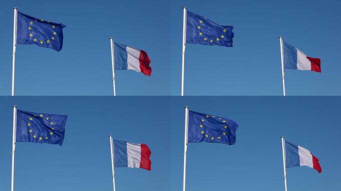 风中的欧盟和法国国旗