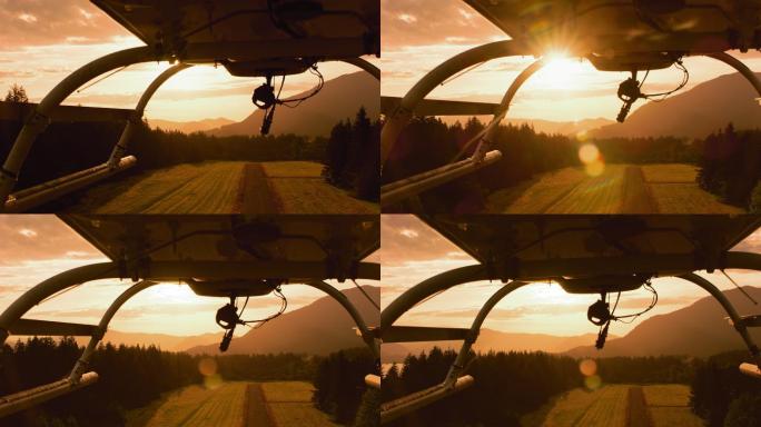 日出时起飞的空中直升机