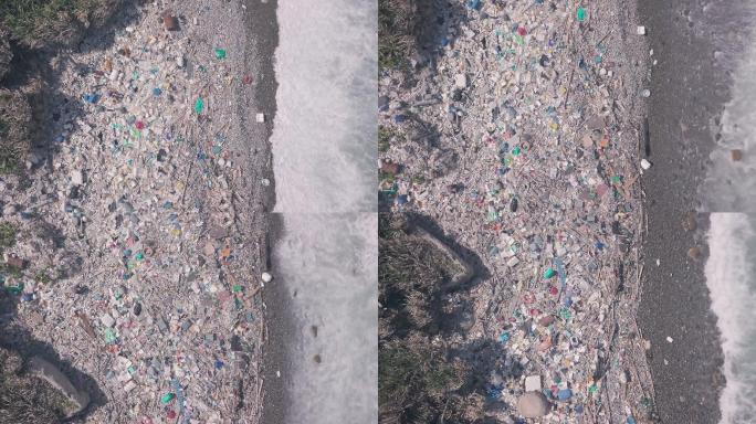 海滩上覆盖着塑料垃圾