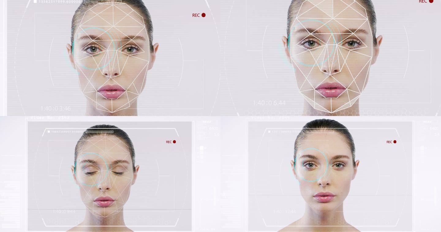 未来派和技术扫描美女的面部