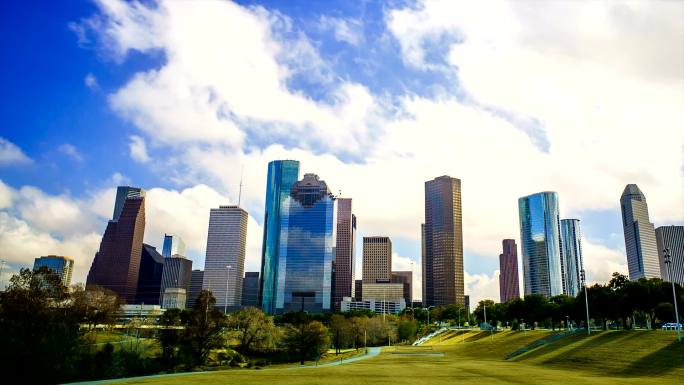 休斯顿城市景观城市建筑快速发展航拍延时国