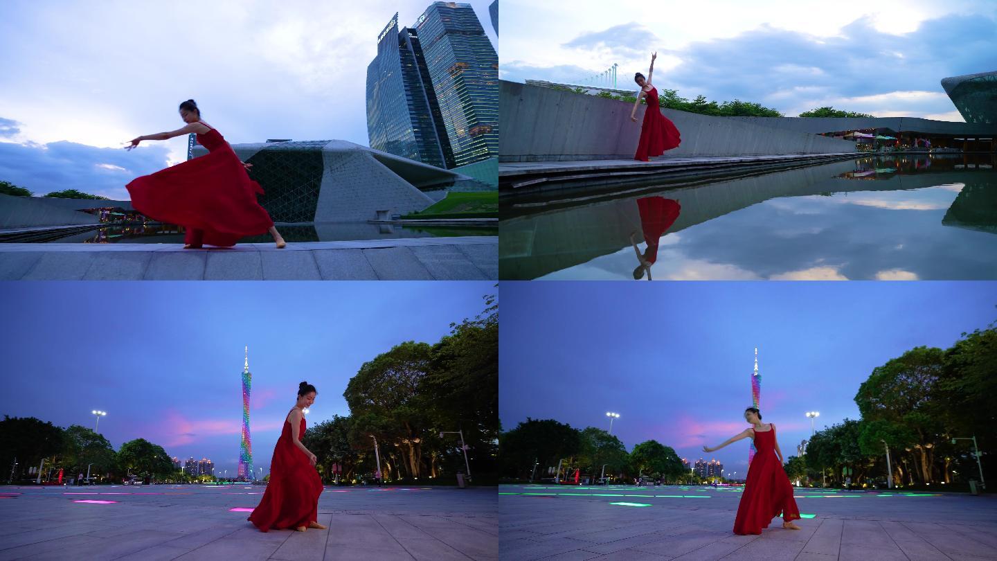 大湾区 广州形象 红裙 艺术跳舞 舞者