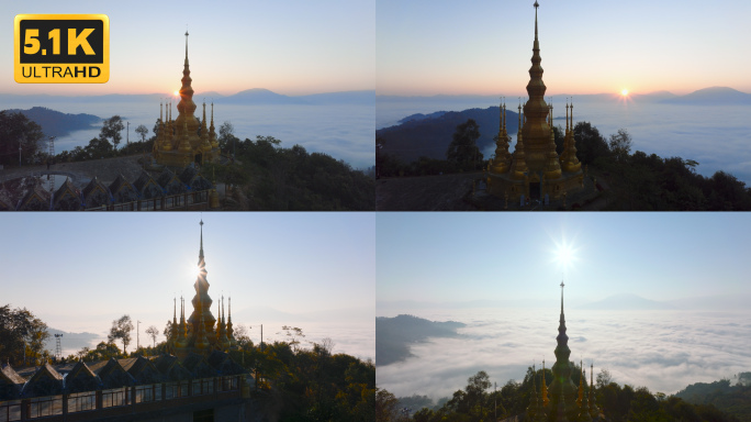 【5K】普洱景迈山佛塔日出云海，景迈云海